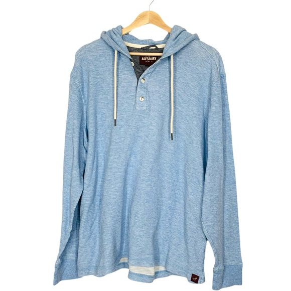 Alesbury Men’s Keaton Thermal Waffle Textured Henley Hoodie Light Blue Size XL - Picture 1 of 9